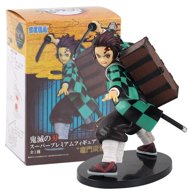 18CM Anime Demon Slayer Kimetsu no Yaiba Kamado Tanjirou Toys Tanjirou Fighting with bag PVC Action Figures Collectible Mode Toy